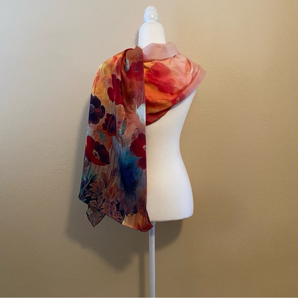 New Handmade 100% Silk Vibrant Floral Scarf Wrap - Picture 9 of 10